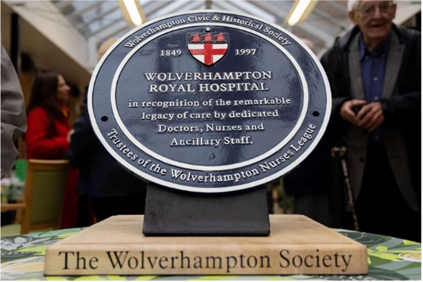 Close-up of the blue plaque